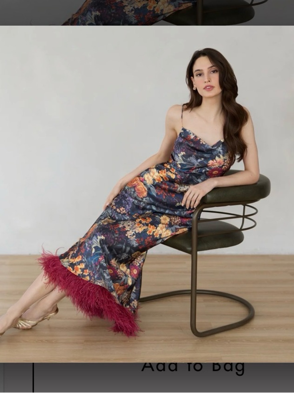 NWT Vasiliki Floral Maxi Slip Dress with Plum Feather Hem - M - Picture 3 of 4